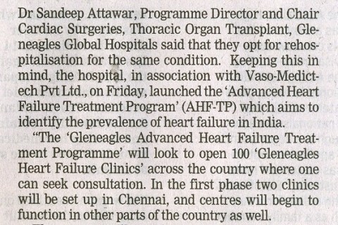 vaso meditech pvt ltd and gleneagles global hospitals launch india’s first ever ‘advanced heart failure treatment program’ news clips